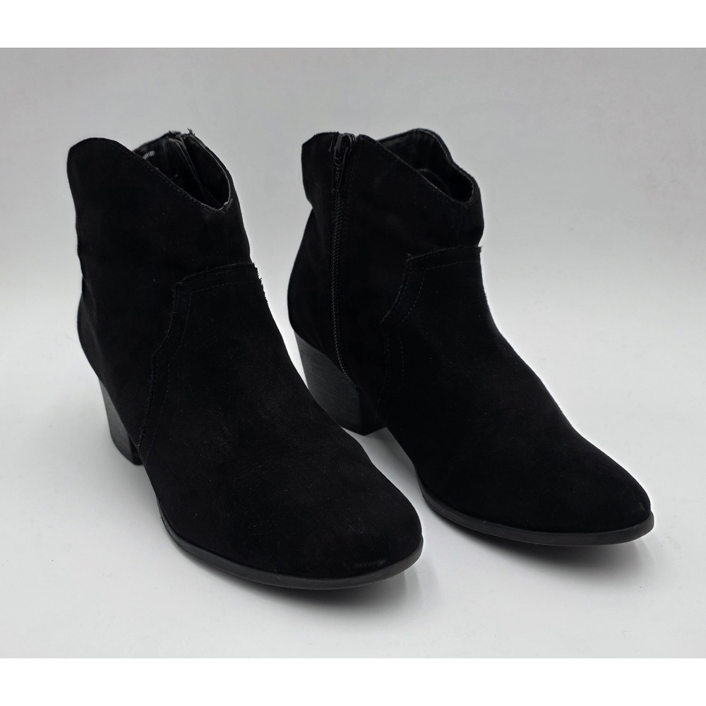 Faded Glory Women's Black Faux Suede Ankle Boots Block Heel Side Zip Size 7